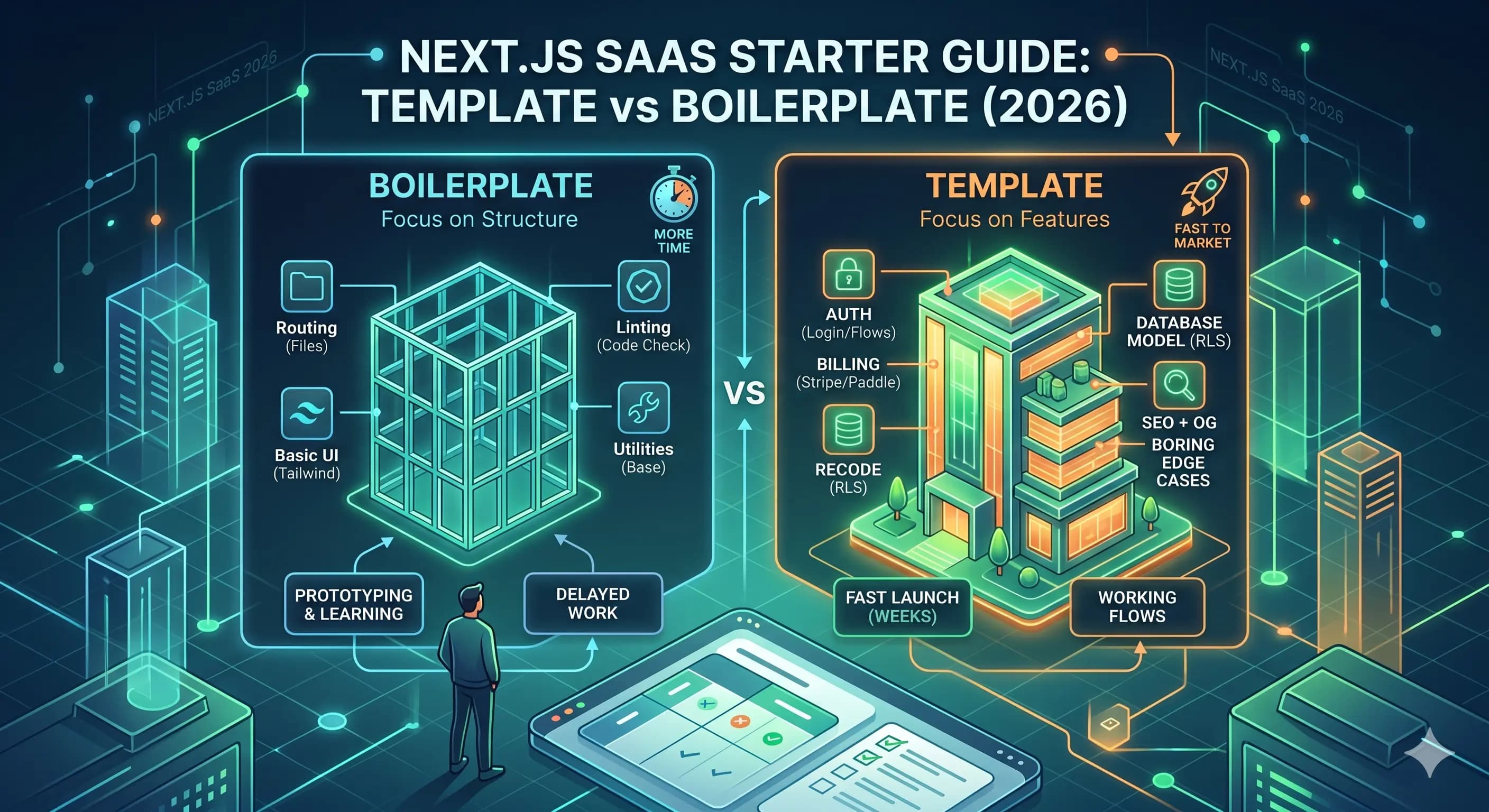 Template vs boilerplate for Next.js SaaS (2026)